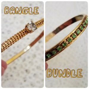 Two Rhinestone Bangles, Green and Gold